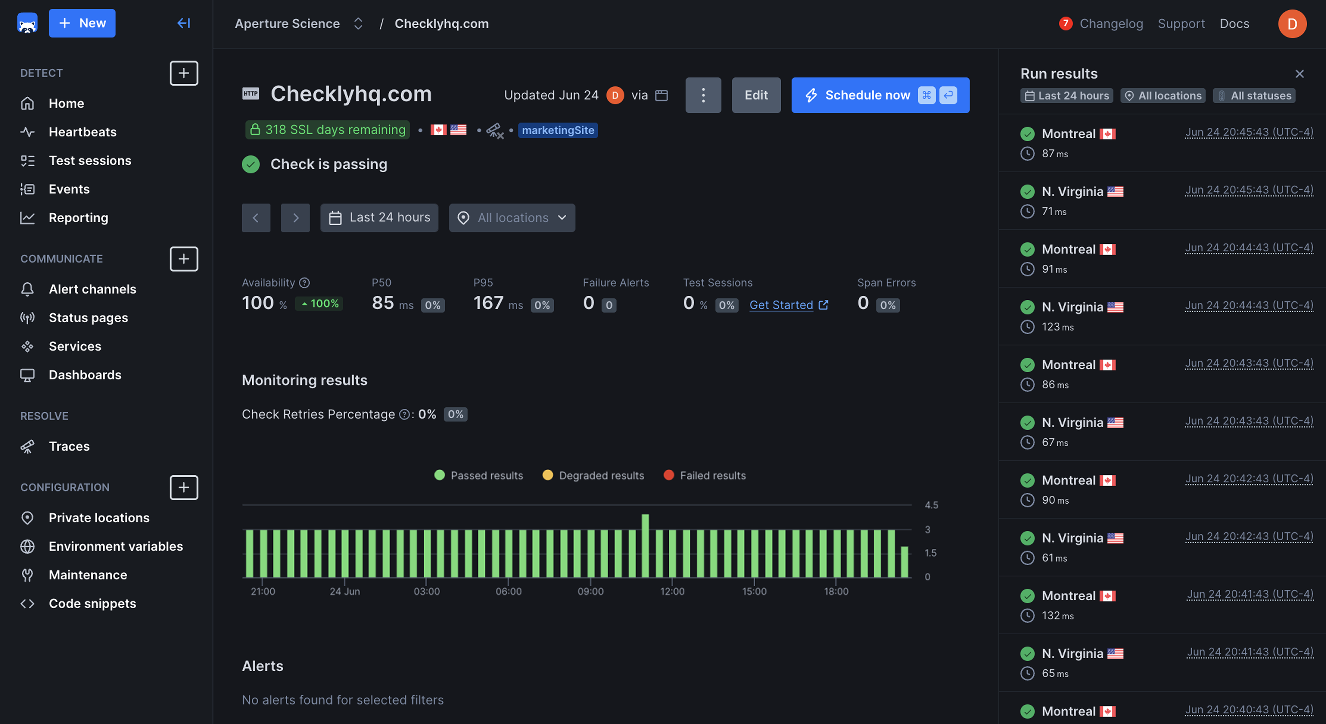 Checkly Uptime Dashboard